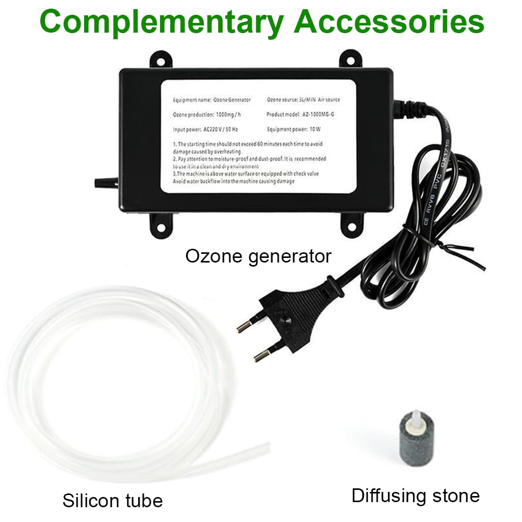 HASTHIP Ozone Generator for Air Purification and Water Treatment featuring 1000 mg h Output | Includes Diffusing Stone and Silicon Tube