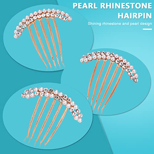 PALAY® 6PCS Pearl Claw Hair Clips Side Comb Rhinestone French Hairpins Metal Decorative Bun Accessories for Women Girls Gift