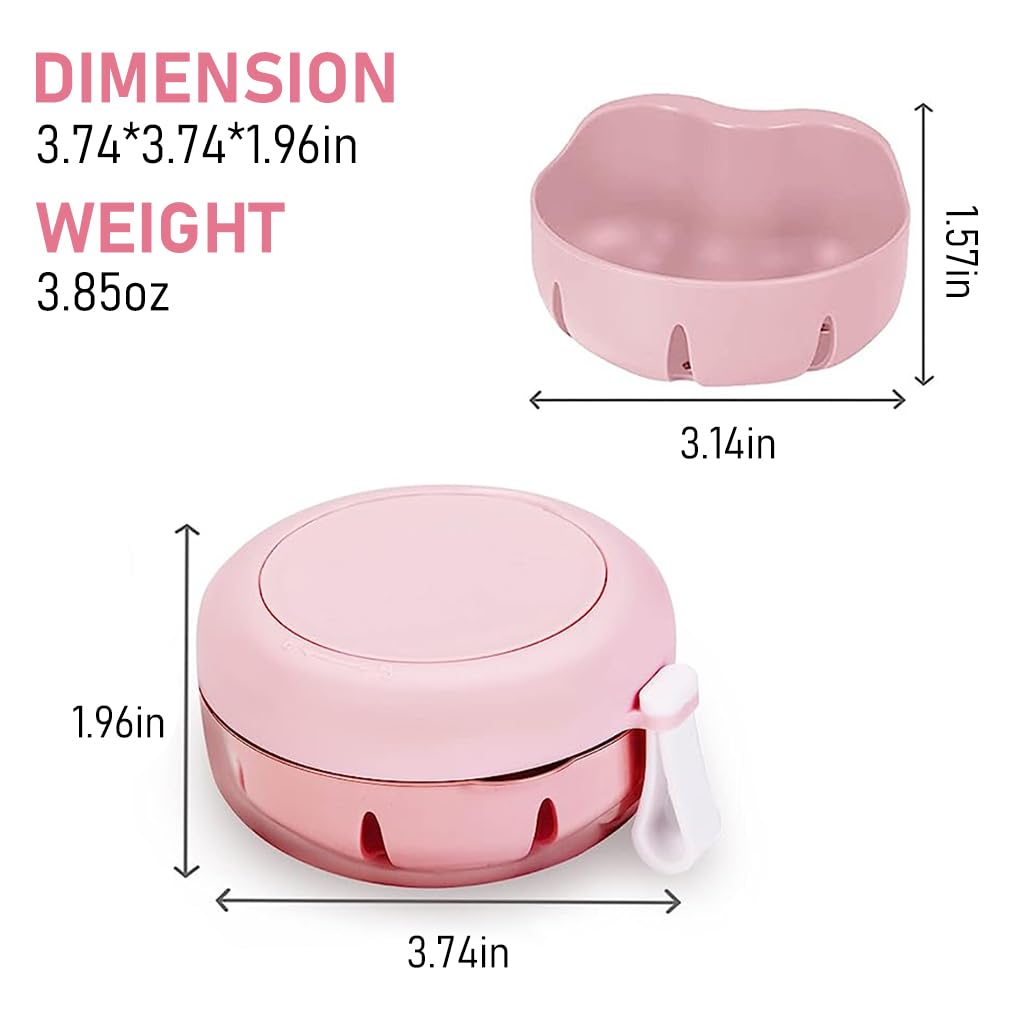 HANNEA Portable Denture Case for Travel with Built In Strainer and Mirror, 95×95×50mm Pink
