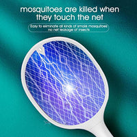 Zibuyu Mosquito Racket Rechargeable with USB Charging Fly Swatter Racket 3000 Volts Insect and Mosquito Killer Electric Bat with UV Light Purple