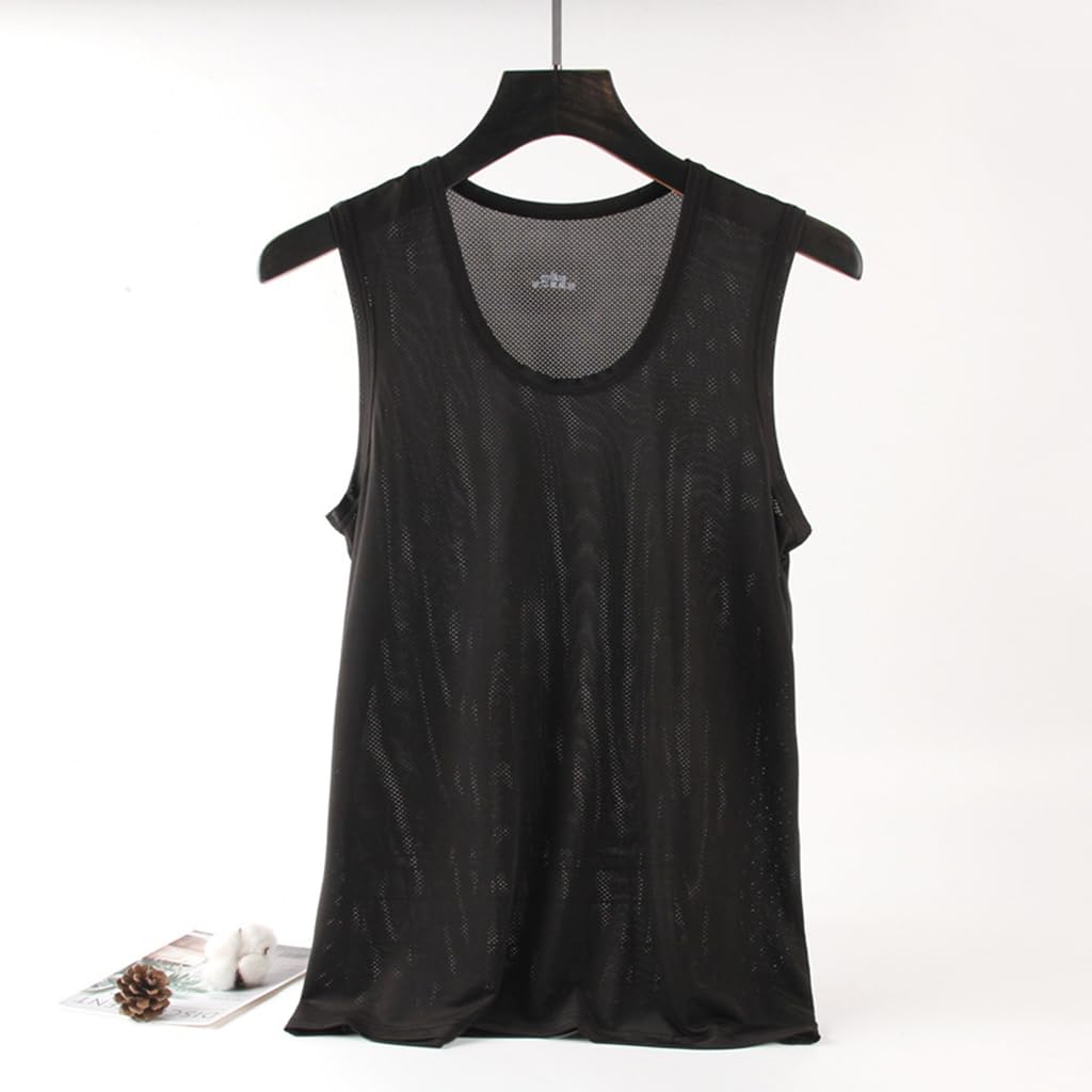 GUSTAVE Gym Vest for Men featuring Breathable Mesh and Quick Dry Ice Silk Fabric | Size XL Black