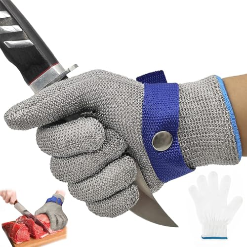 HASTHIP 1Pcs Work Gloves Stainless Steel Mesh Glove Anti-Cut Work Gloves Stainless Steel Mesh Glove Puncture Proof Safety Glove for Fish Handling, Meat Processing, Metalworking, Gardening