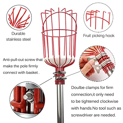 HASTHIP® 190cm Fruit Picker with Basket and Telescopic Pole, Plucker for Coconut Mango and More, Easy to Use Fruits Catcher Tree 2 PCS