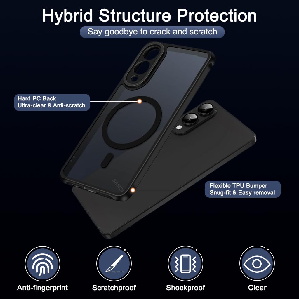 ZORBES Phone Case for Samsung Galaxy S25 Edge with Magnetic Kickstand Ring | Matte Transparent Shockproof Design