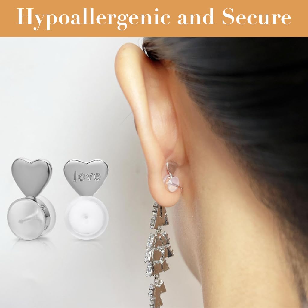 SANNIDHI Earring Supporter for Heavy Earrings with Heart Back Stoppers | 6Pcs Transparent Set