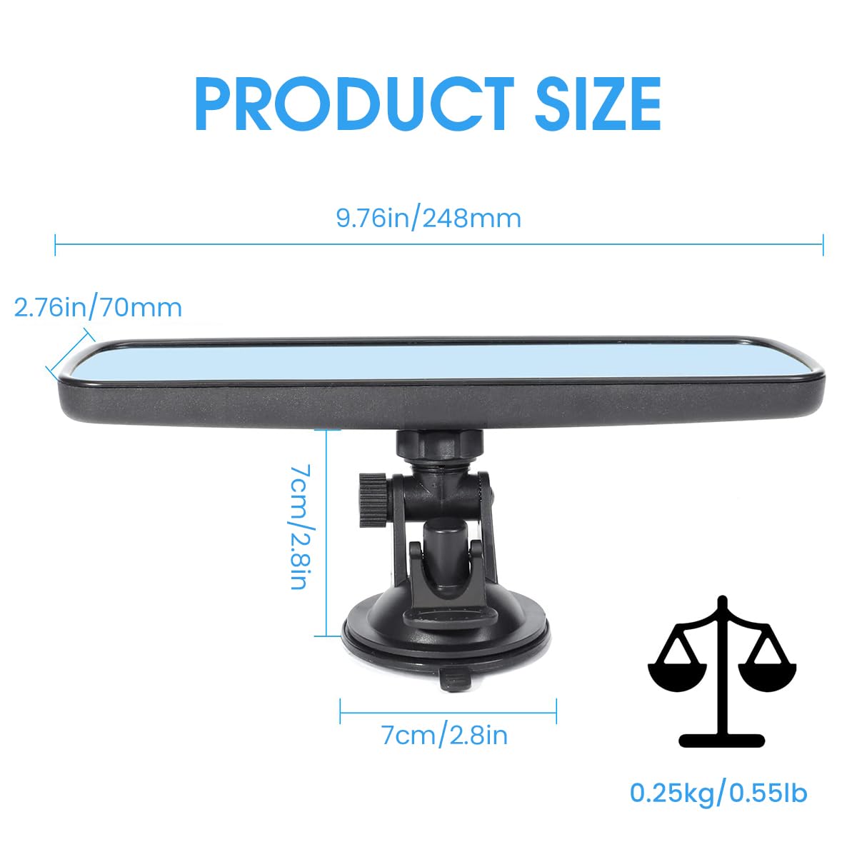 STHIRA Rear View Mirror for Car with 9.4 in Wide HD Glass and 7 cm Suction Cup Base | 270° Adjustable Anti Glare Interior Mirror