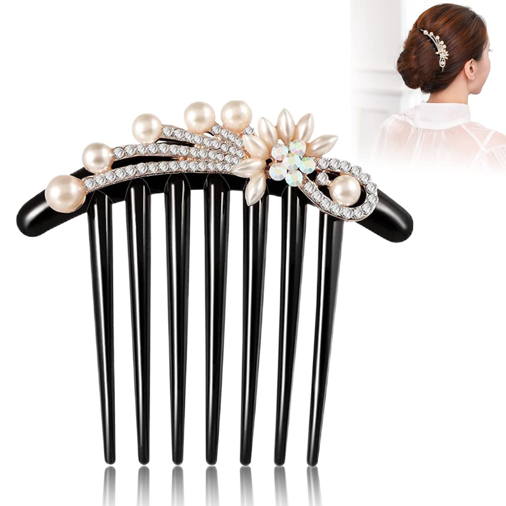 PALAY Hair Comb Clip for Women with 7 Claw Design and Rhinestone Flower | 10×9 cm Acrylic Bun Accessory