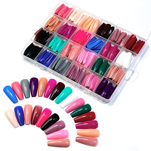 MAYCREATE® 12 Colors Press on Nails Almond, Press on Nails Glossy Stiletto Oval Colored Fake Nail Tips Full Cover Artificial Fingernails (Not include Glue)