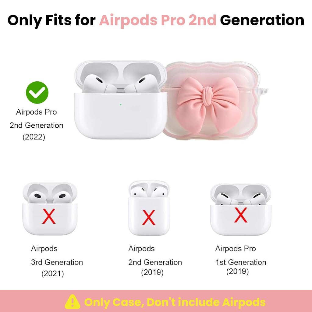 ZORBES AirPods Pro 2 Case Cover with Jelly Finish and Pink Bow Chain | TPU Protection