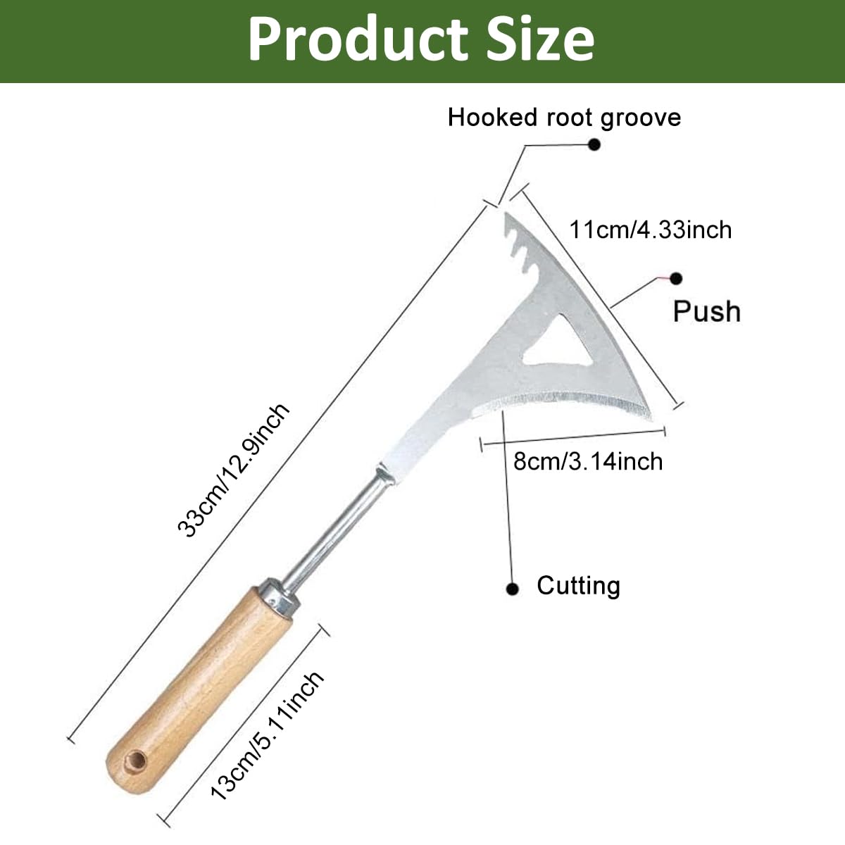 HASTHIP Hand Weeder for Garden Weed Removal with 33cm Serrated Blade and Wooden Handle | Steel Crevice Tool
