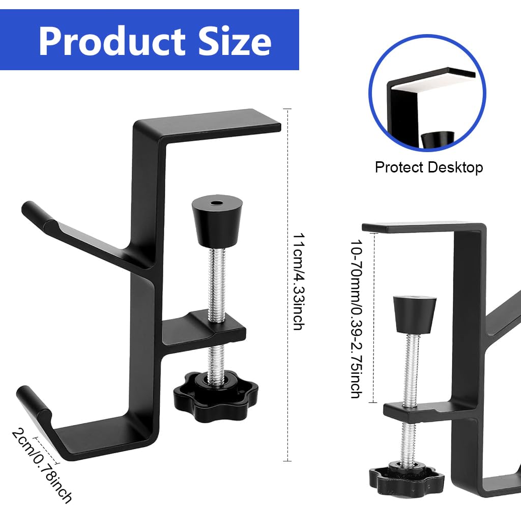 ZORBES Underdesk Hook Hanger for Office and School Use with Dual Hook Screw Mount 2 PCS