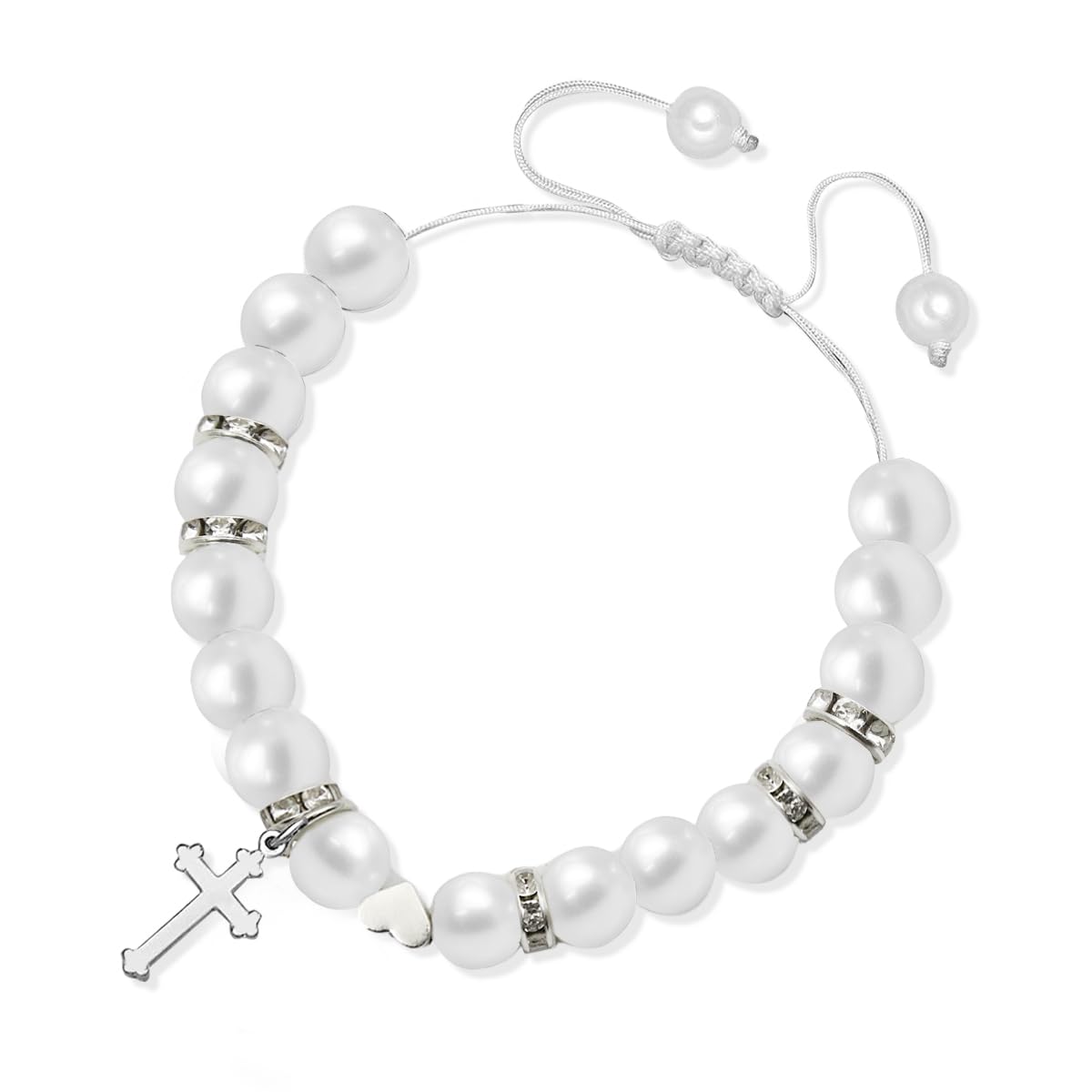 Venzina Pearl Bracelet for Girls featuring Cross Charm and Adjustable Fit | Christening Gift