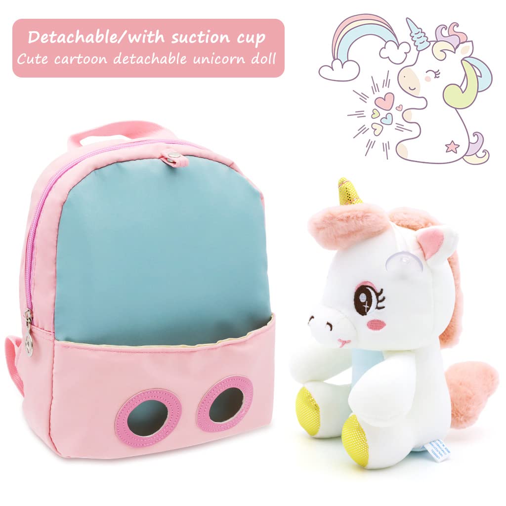 PALAY Baby Backpack Kids Backpack for Girls & Boys Plush Bag with with Cartoon Unicorn Stuffed Toy(Detachable) for Toddler Baby Gift Backpacks for 1-3 Years Old Child 22 * 26cm (Pink)