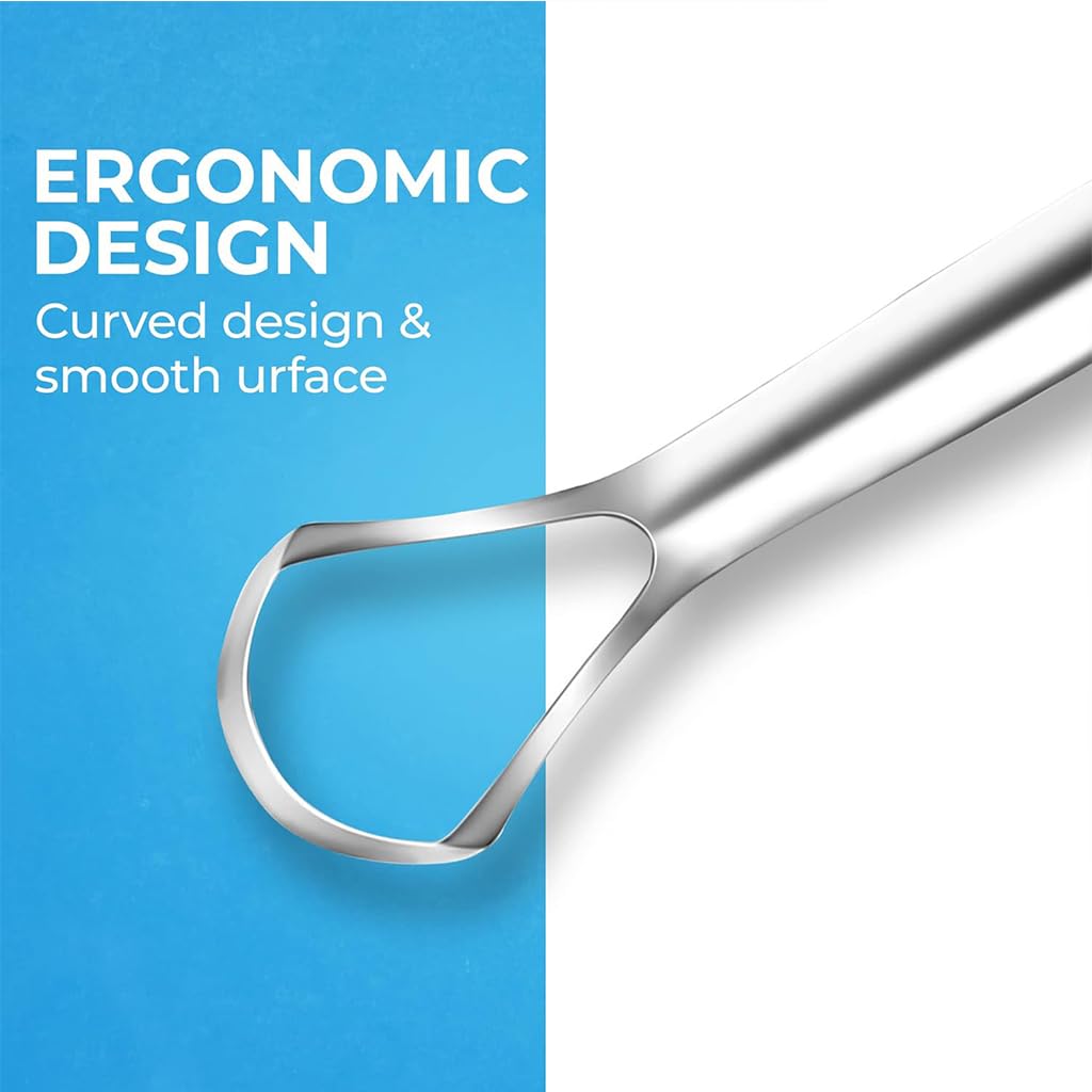 ZIBUYU Tongue Scraper 2 Pack for Deep Cleaning with Wide Mouth Design & 304 Stainless Steel | Fresher Breath and Oral Hygiene