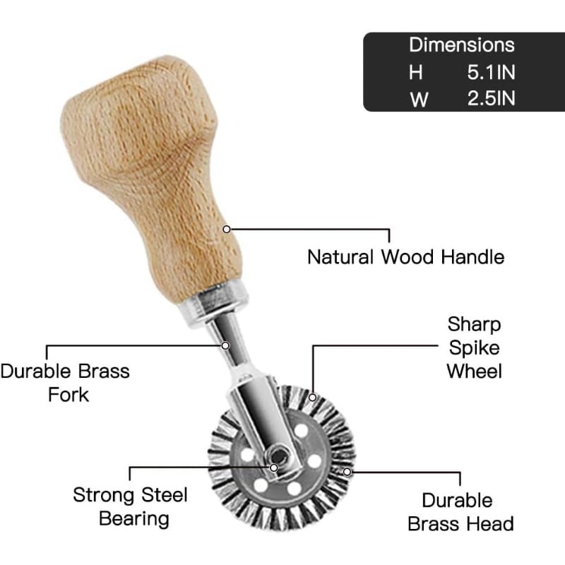 HASTHIP® Ravioli Stamp Maker Cutter with Roller Wheel Set of 3 Wooden Handle Fluted Edge for Pasta Dumplings Lasagna Pierogis 2PCS