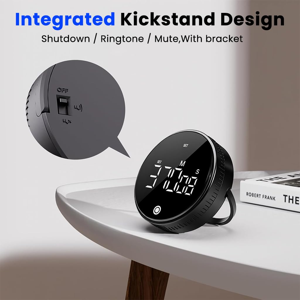 HASTHIP Magnetic Digital Timer for Kitchen and Study with USB Rechargeable Battery | LCD Display and Manual Rotating Control