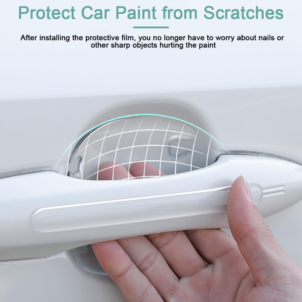 STHIRA Car Door Handle Protectors for Scratch Protection featuring Self-Adhesive 8 Pcs Clear Rubber Set | Waterproof and Invisible Design