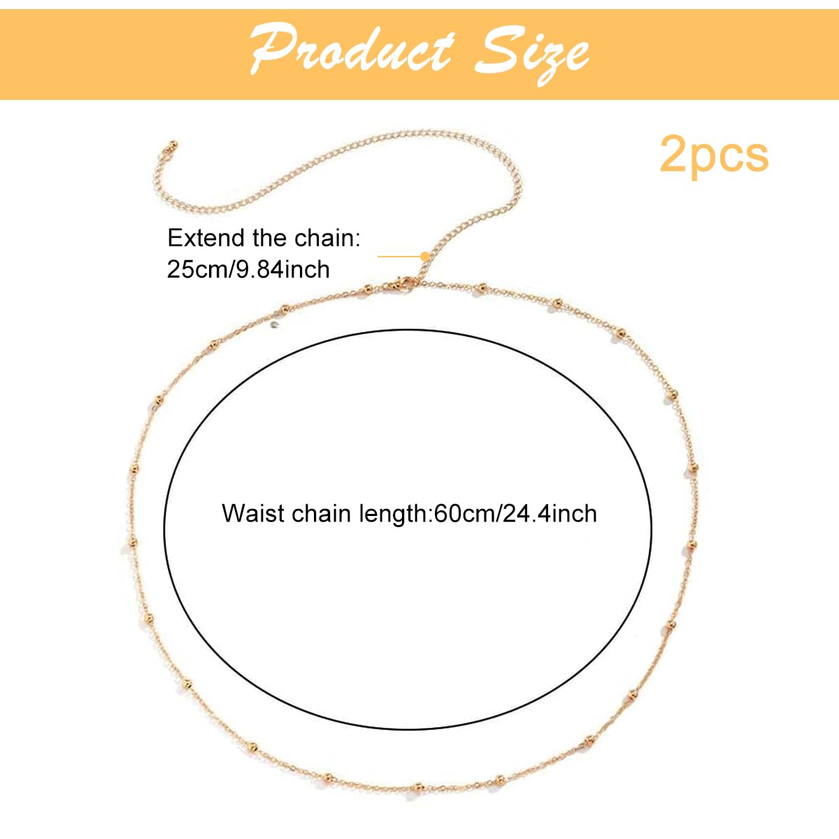 Venzina® 2Pcs Waist Chain for Women Sexy 2-Layer Gold Waist Chains for Women, Minimalism Chain Belt for Women Fashion Metal Belly Waist Belts for Woman Bikini Crop Tops Accessories