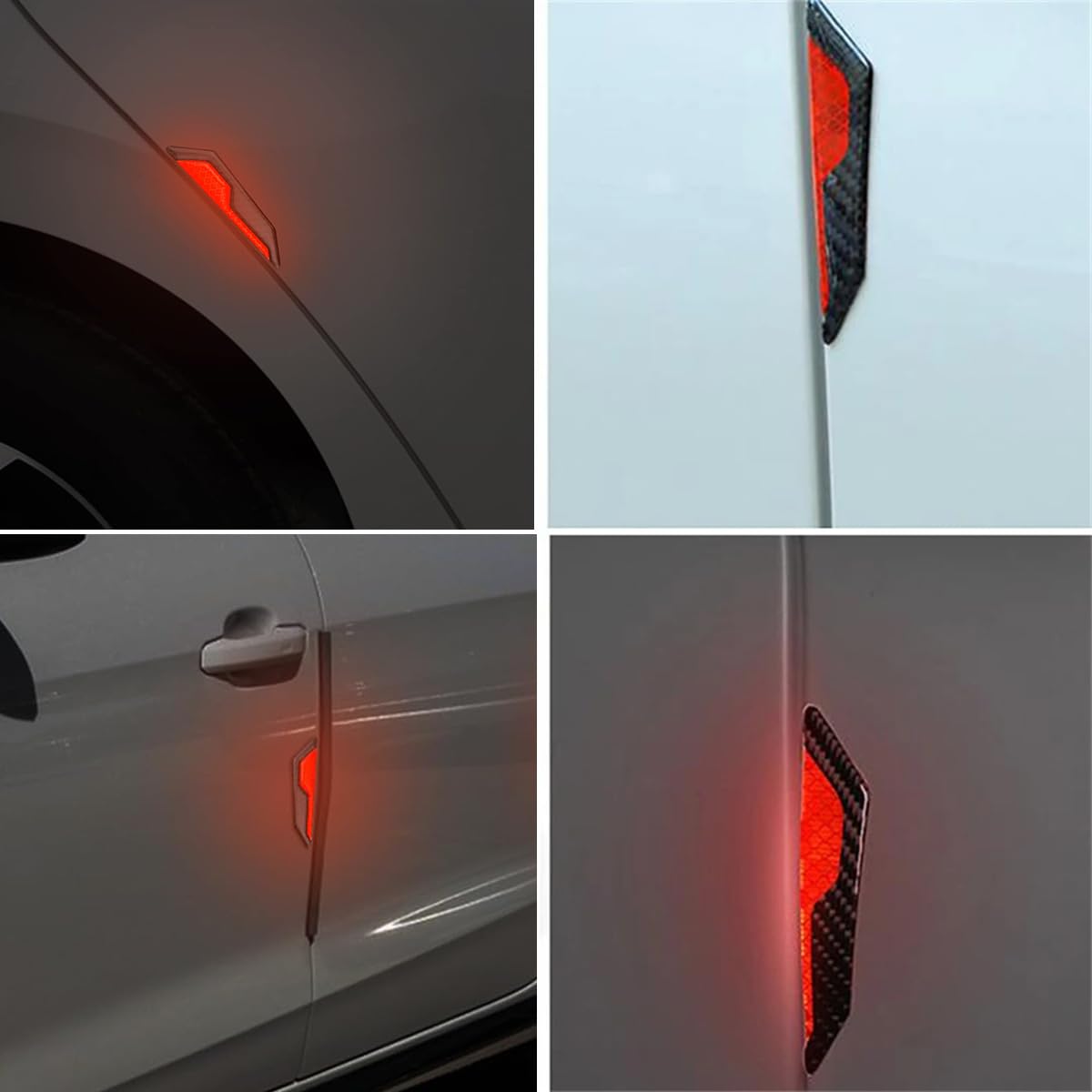 STHIRA Car Bumper Protector Guard 4Pcs for Anti Collision with Self Adhesive Design | Red Reflective Geometric Stickers