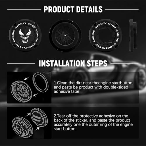 STHIRA® Venom-Themed Car Start Stop Button Cover Creative Engine Durable Material Push Interior Decor Protection Switch Universal Fit for Cars SUVs 3PCS