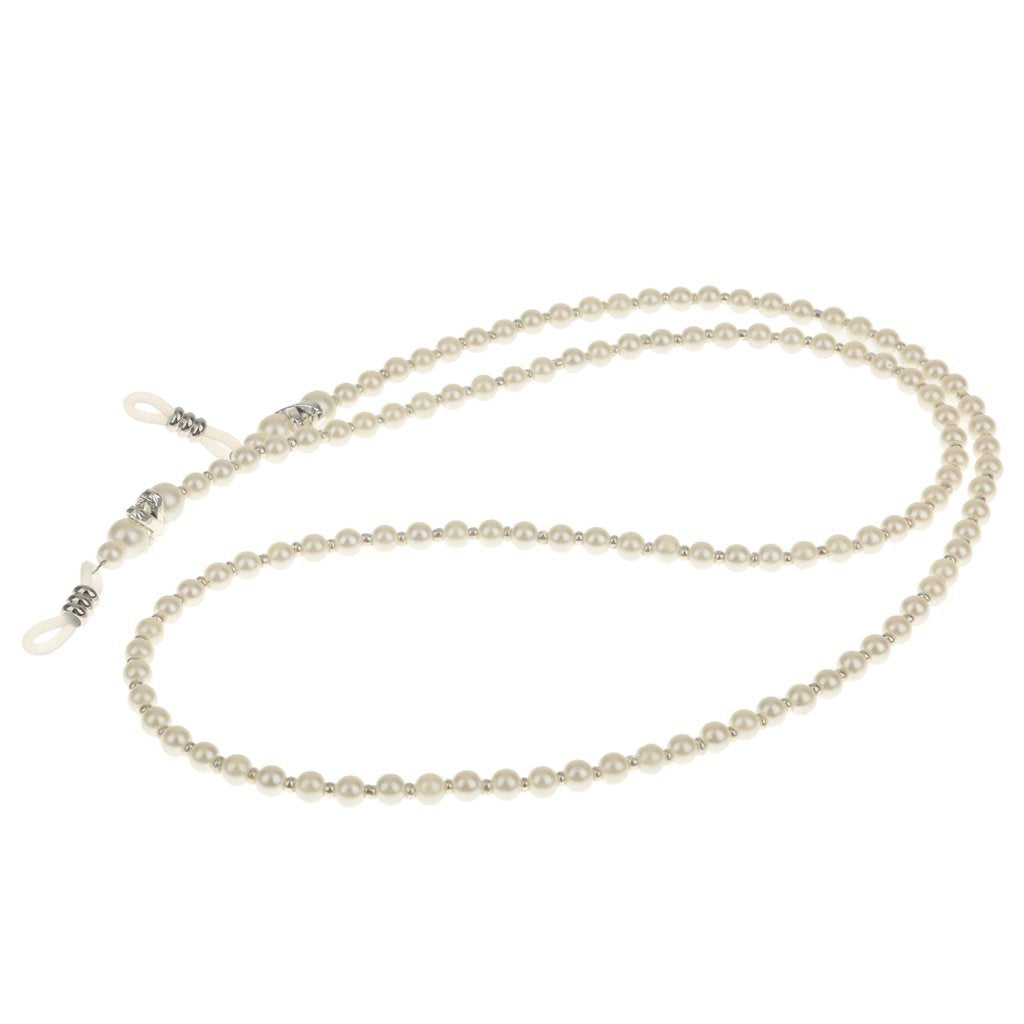 SANNIDHI Unisex Imitation Pearl Beaded Eyeglasses, Spectacles, Reading Glasses Chain Holder, Free Size (White)