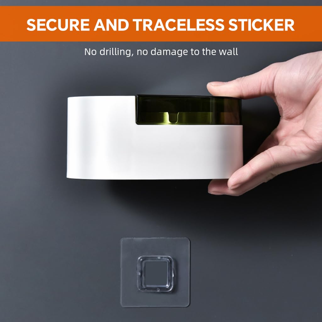 HASTHIP Wall Ashtray for Bathroom Balcony and RV featuring No Drill Adhesive Mount | Detachable Stainless Steel Tray with Lid