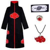 PATPAT® Uchiha Itachi Anime Cosplay Costumes for Women Men 4Pcs Set, Ninja Akatsuki Cloak Long Robe for Adults Teens with Headband, Necklace & Ring for Cosplay Halloween - Size L