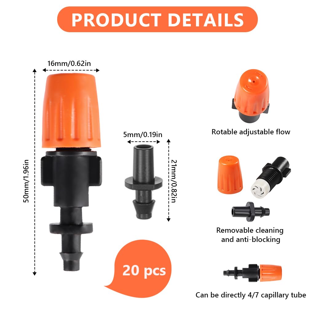 HASTHIP Garden Sprinkler Mist Spray Nozzles for Lawn and Greenhouse | 20Pcs Slow Watering Misters