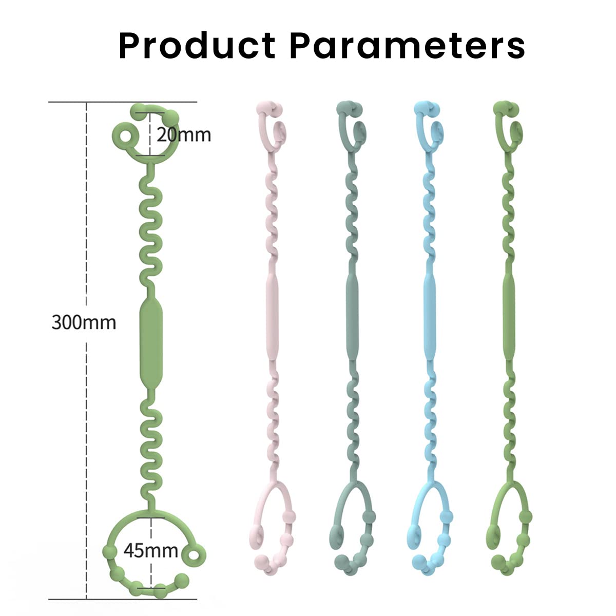 SNOWIE SOFT Pacifier Chain for Baby with Dual Head Closure Buckles 4pcs 52.5 in Silicone Strap