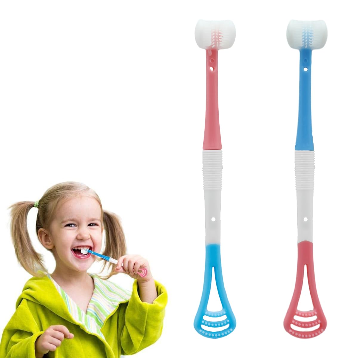 SNOWIE SOFT® 2Pcs Baby Teethbrush 2 in 1 Oral Cleaning Brush Tongue Brush Dual Head Silicone Gum Brush U Shape Gum Massager BPA Free Silicone Oral Cleaning Brush for Baby 6-24 Months