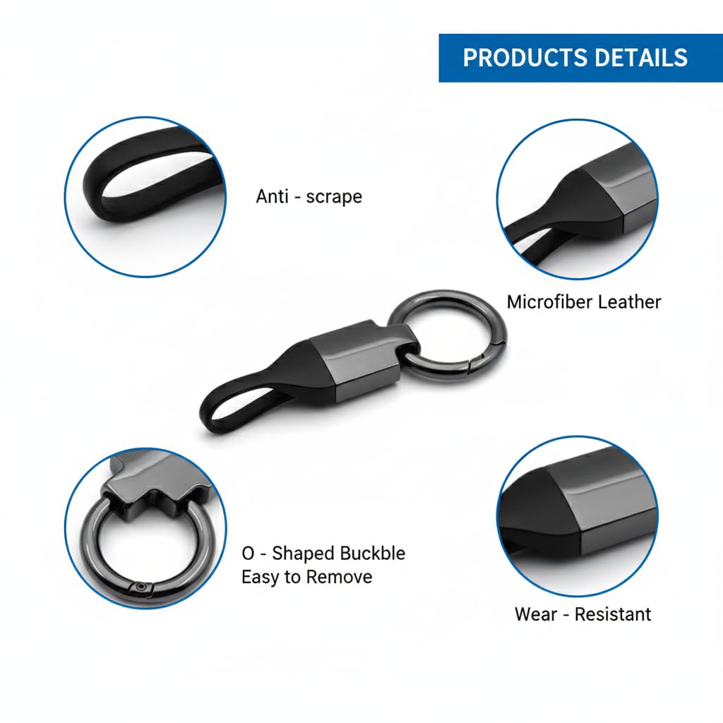 Zibuyu Genuine Leather Car Key Chain for Drivers with Metal Hook | Sleek Accessory for Men and Women