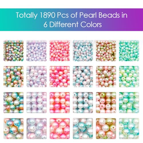 SANNIDHI® 3780PCS Pearls Beads Kit Gradient 6 Colors Small Big Pearl for Craft Bracelet Making Assorted 4Mm 6Mm 8Mm 10Mm Jewellery DIY Necklace Multicolour