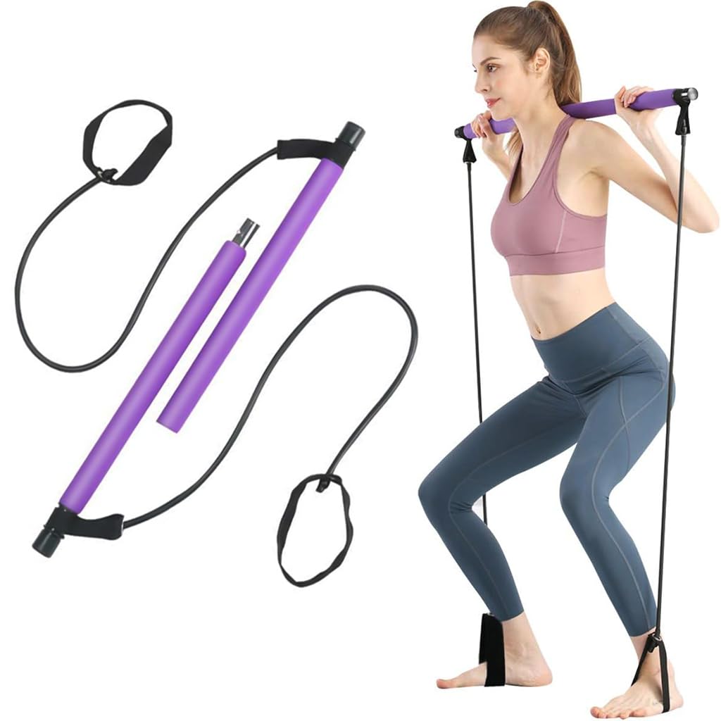 Optifit® Foam Portable Yoga Pilates Bar with Resistance Bands&Foot Loop for Pilates, Workout, Portable Home Gym Workout, Body Shaping Pilates Stick, Pilates Sculpt Bar for Bodybuilding Workout.