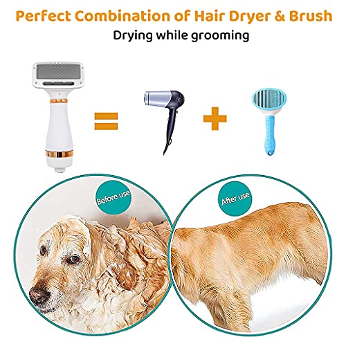 Qpets® Pet Hair Dryer, 2 in 1 Pet Grooming Dryer with Slicker Brush, 2 Adjustable Pet Grooming Blowing Dryer for Small & Large Cat Dog Shower & Bath Accessories