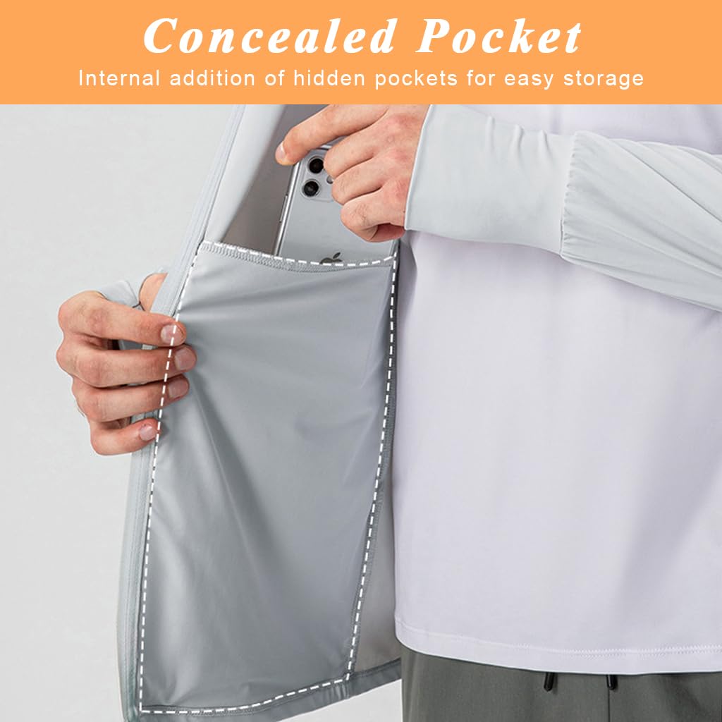 GUSTAVE Men's UPF 50+ Sun Protection Jacket with Full Zip Hood and Pockets for Outdoor Activities