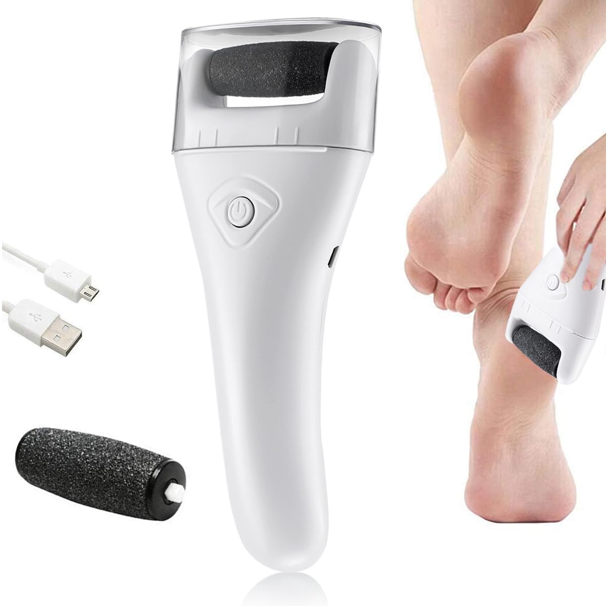 HANNEA Electric Pedicure Scrubber for Foot Care with 3 Rollers & USB Rechargeable Design