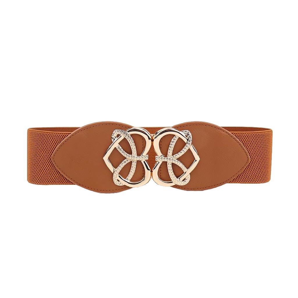 Zibuyu Heart Shaped Wide Elastic Waist Belt for Women with Interlocking Buckle and Faux Leather | Vintage Stretch Accessory for Dresses