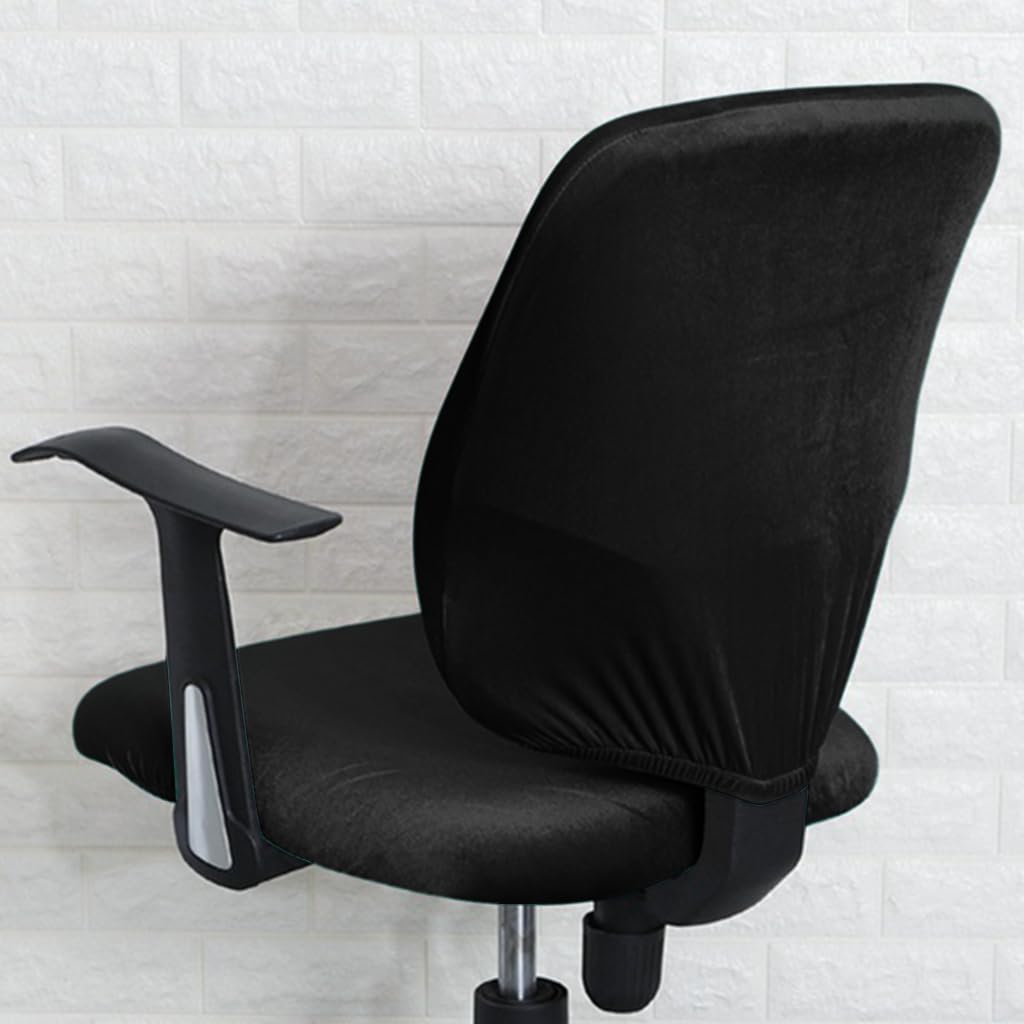 HASTHIP Office Chair Cover 2 Piece Set with Elastic Edge Velvet Fabric in Black | Washable Slipcovers for Seat and Backrest