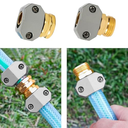 HASTHIP® Garden Hose Adapter Repair Kit Aluminum Alloy Connectors Male/Female Fittings Fits 5/8" and 3/4" Hoses Rust-resistant Aluminum Alloy Garden Hose End Mender