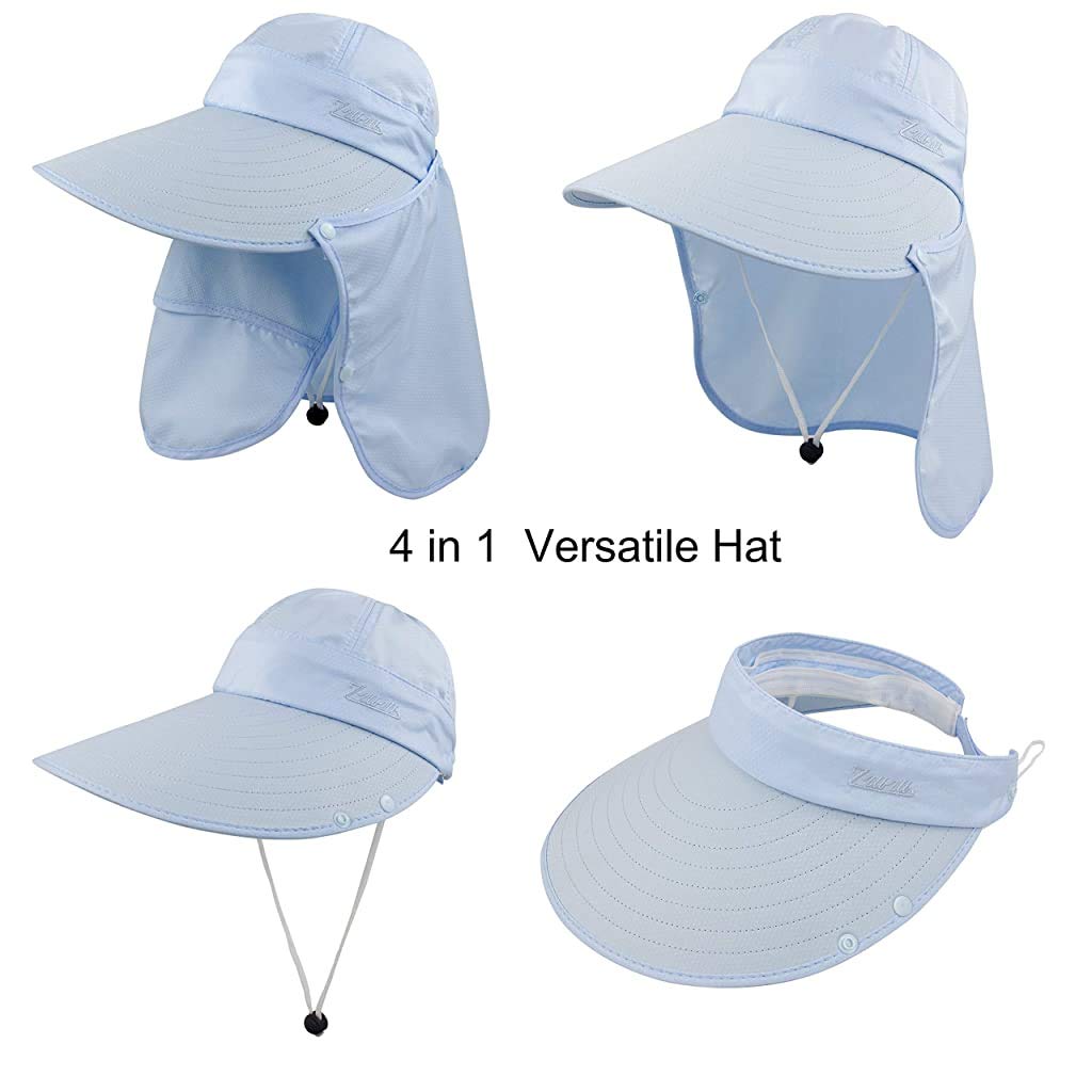 GUSTAVE® Women Sun Wide Brim UV Protection Fishing Bucket Hat UPF 50 Removable Neck Face Flap Adjustable Fit Lightweight Breathable Foldable Beach for Hiking Gardening Camping 2 PCS
