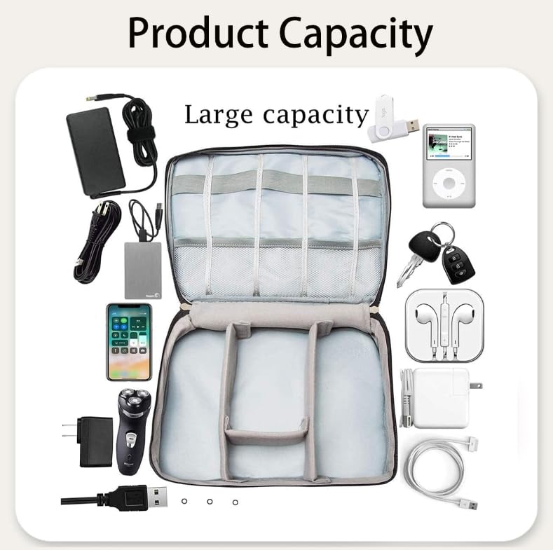Zibuyu Electronic Travel Organizer Bag for iPad and Cables with 3 Dividers featuring Waterproof 300D Fabric | Ideal for Work and Travel