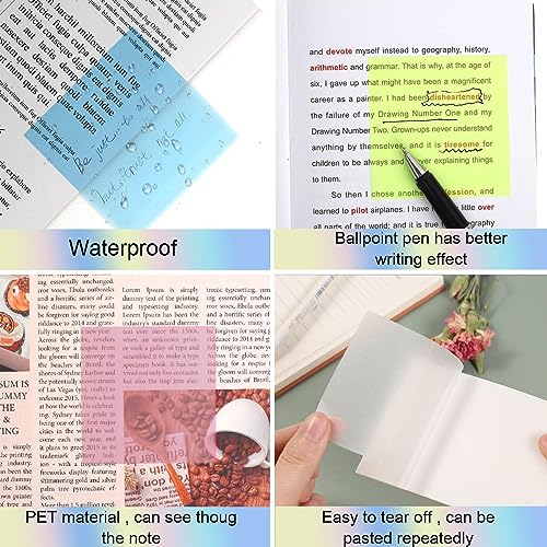 HASTHIP® 650 Sheets Sticky Notes Tabs Self Adhesive Transparent Pastel Clear Colored Index for Students School Office Supplies 1300 PCS