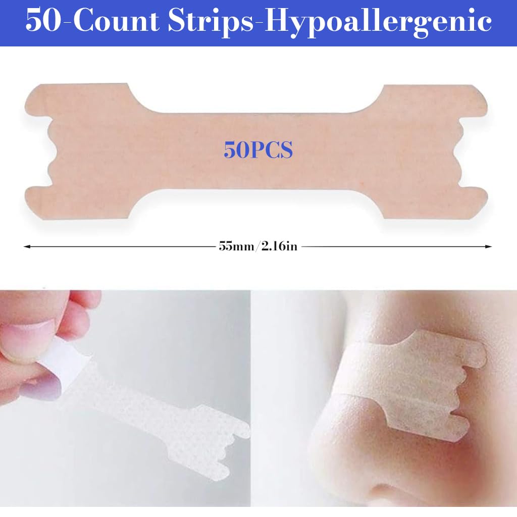 ZIBUYU Nose Strips for Breathing Relief with Hypoallergenic Adhesive 50 Count 55x17mm | Opens Nasal Passages for Easier Airflow