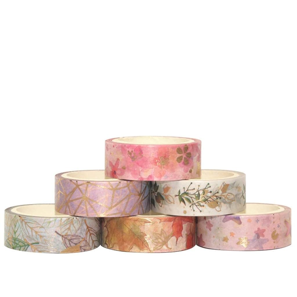 ELEPHANTBOAT® Gold Washi Tape Set DIY Crafts Bullet Journal Supplies Planners Scrapbook Card Gift Wrapping 6 Rolls 15mm 5M 3 PCS