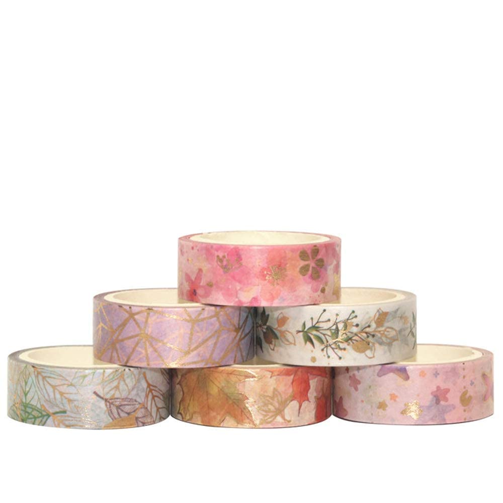 ELEPHANTBOAT Washi Tape Set for DIY Crafts and Planners featuring 6 Rolls 15mm x 5m | Gold Decorative Paper