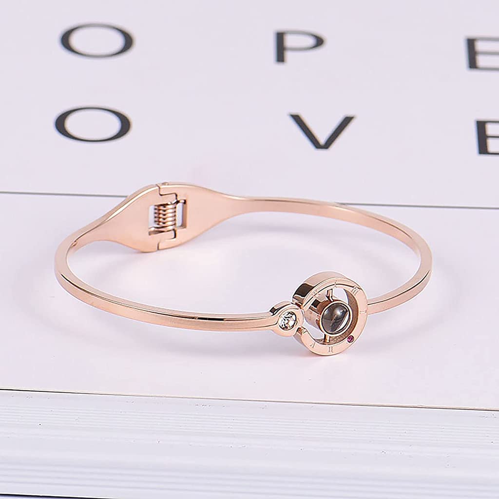 ZIBUYU Bracelet featuring I Love U Projection with 6cm Alloy Bangle for Women & Girls | Rose Gold Gift