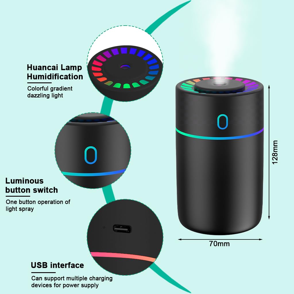 STHIRA Car Humidifier Diffuser for Home Office and Travel with Dual Mist Modes and Colorful LED Lights | 190ml USB Powered Essential Oil Mist Maker