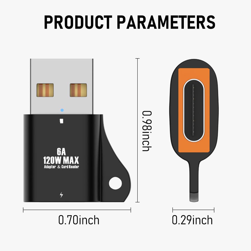 Zeitel USB to USB C Adapter for PC and Laptop with TF Card Reader | Black Fast Charging