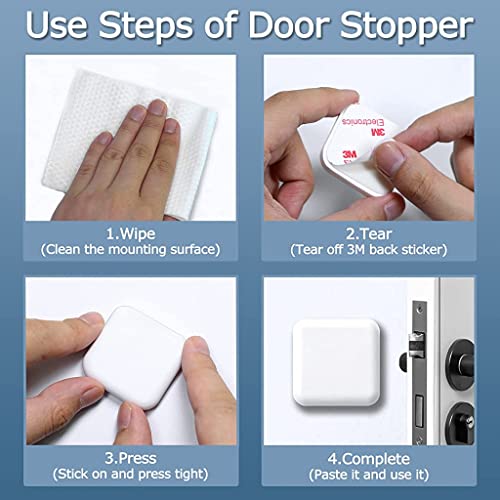 HASTHIP® 8Pcs Door Stopper for Home Rubber Square Silicone Door Protector Self Adhesive Shock-Absorbent Wall Protector Buffer for Doors Handle Cushioning Pad for Knob Desk Corner - White