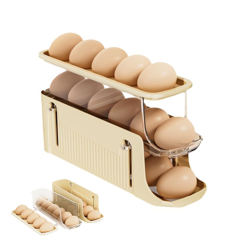 HASTHIP Kitchen Egg Holder for Refrigerator with 3 Layers 28x8.5x15cm and Auto Rolling Design